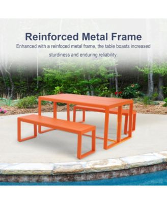 3-Piece Outdoor Patio Dining Set, Aluminum Furniture Set with 1 Rectangular Picnic Table and 2 Benches for Garden, Lawn, Yard