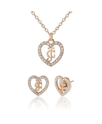 Gold-Tone Pave Heart Necklace & Stud Earrings Set