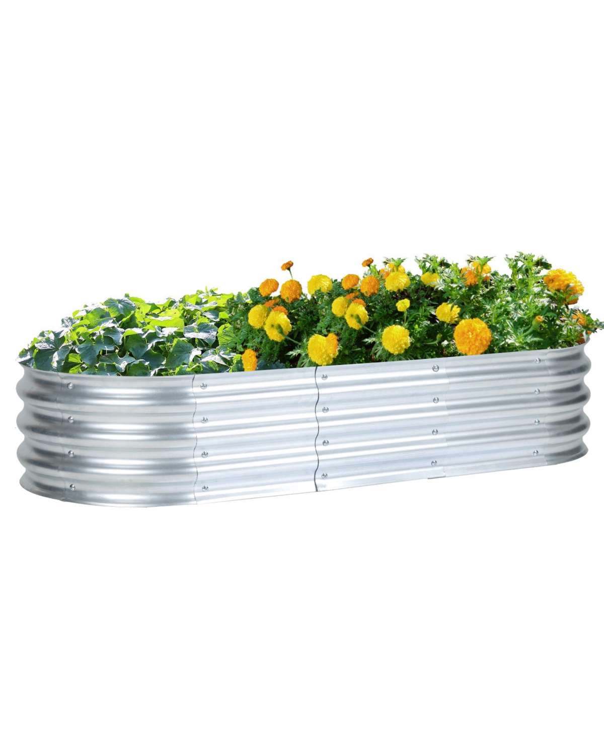 Galvanized Raised Garden Bed Kit, 59''(L) x 23.62''(W) x11.81''(H) Outdoor Garden Planter Oval Large Boxes for Vegetables, Flowers, Herbs - Sil