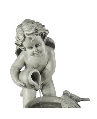 Gray Resin Cherub Birdbath Outdoor Patio Fountain