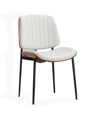 Dining Chairs Set of 2 Mid Century Modern Retro Faux Leather Chair with Upholstered Seat Metal Legs Adjustable Foot