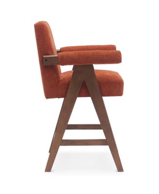 Upholstered Counter Height Stool with Arms, 25.5" Solid Wood Chair for Kitchen Island or Home Bar-Maison Boucle