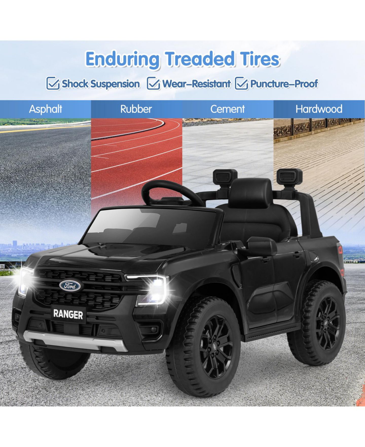 Детская игрушка Mecale Licensed 12V Electric Ford Ranger Remote Control Ride-On Car, Ages 3-6, цвет: Чёрный — фото 10