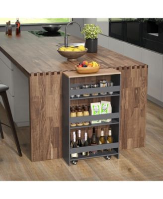 4-Tier Rolling Storage Cart Slim Kitchen Cart on Wheels with Open Shelves and Handle