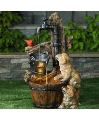 Resin Puppies and Water Pump Outdoor Patio Fountain with LED Light