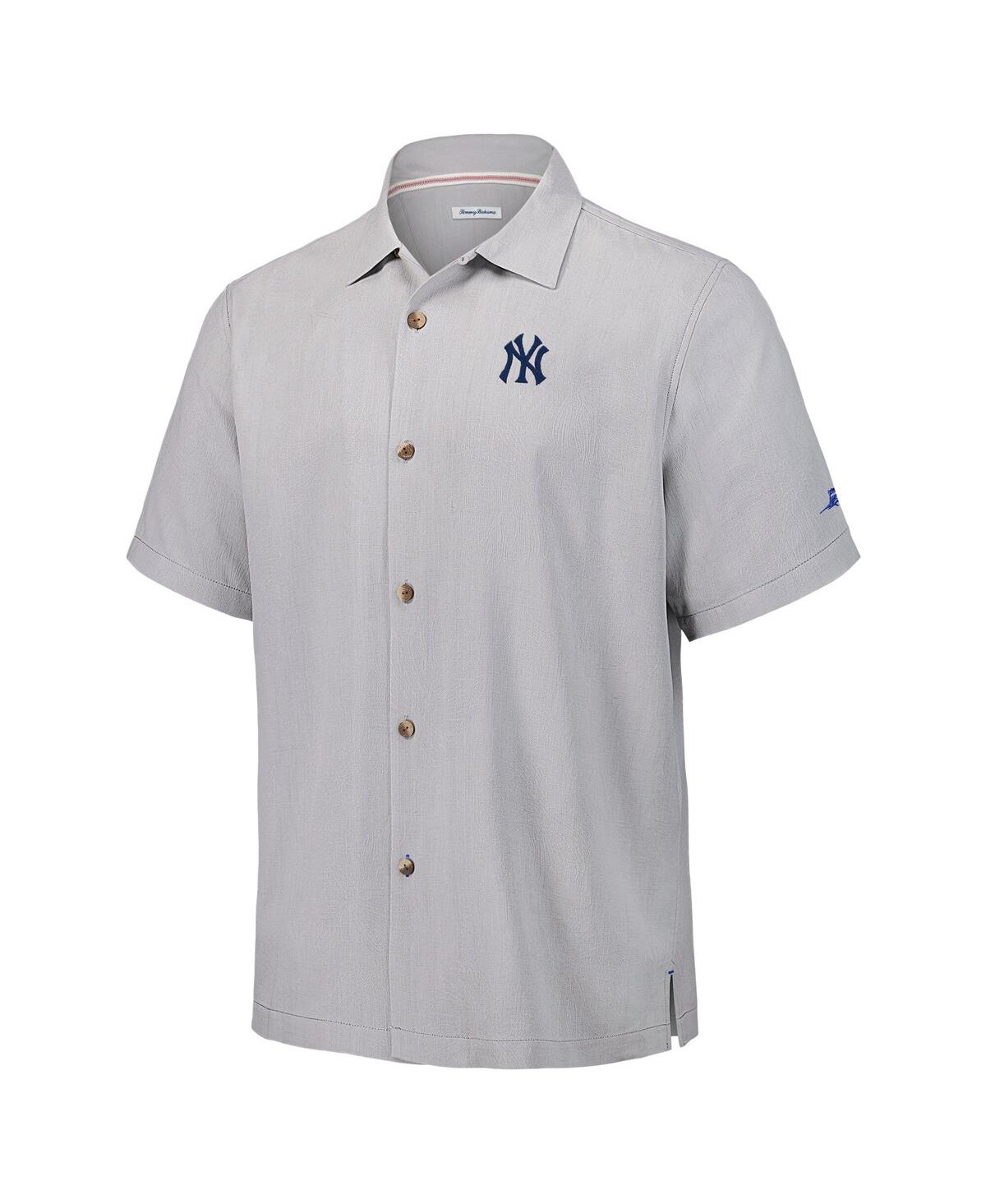 Tommy Bahama Men's Gray New York Yankees Hit And Run Silk Camp Button-up Shirt