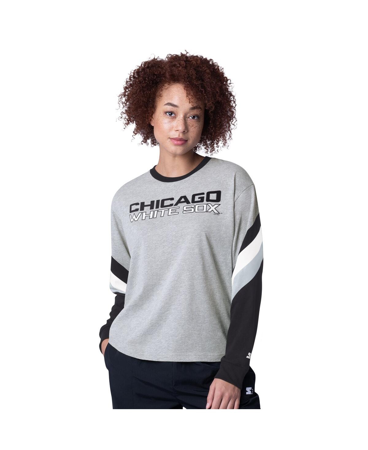 Shop Starter Women's Heather Gray Chicago White Sox Triple A Fashion Color Block Long Sleeve Top