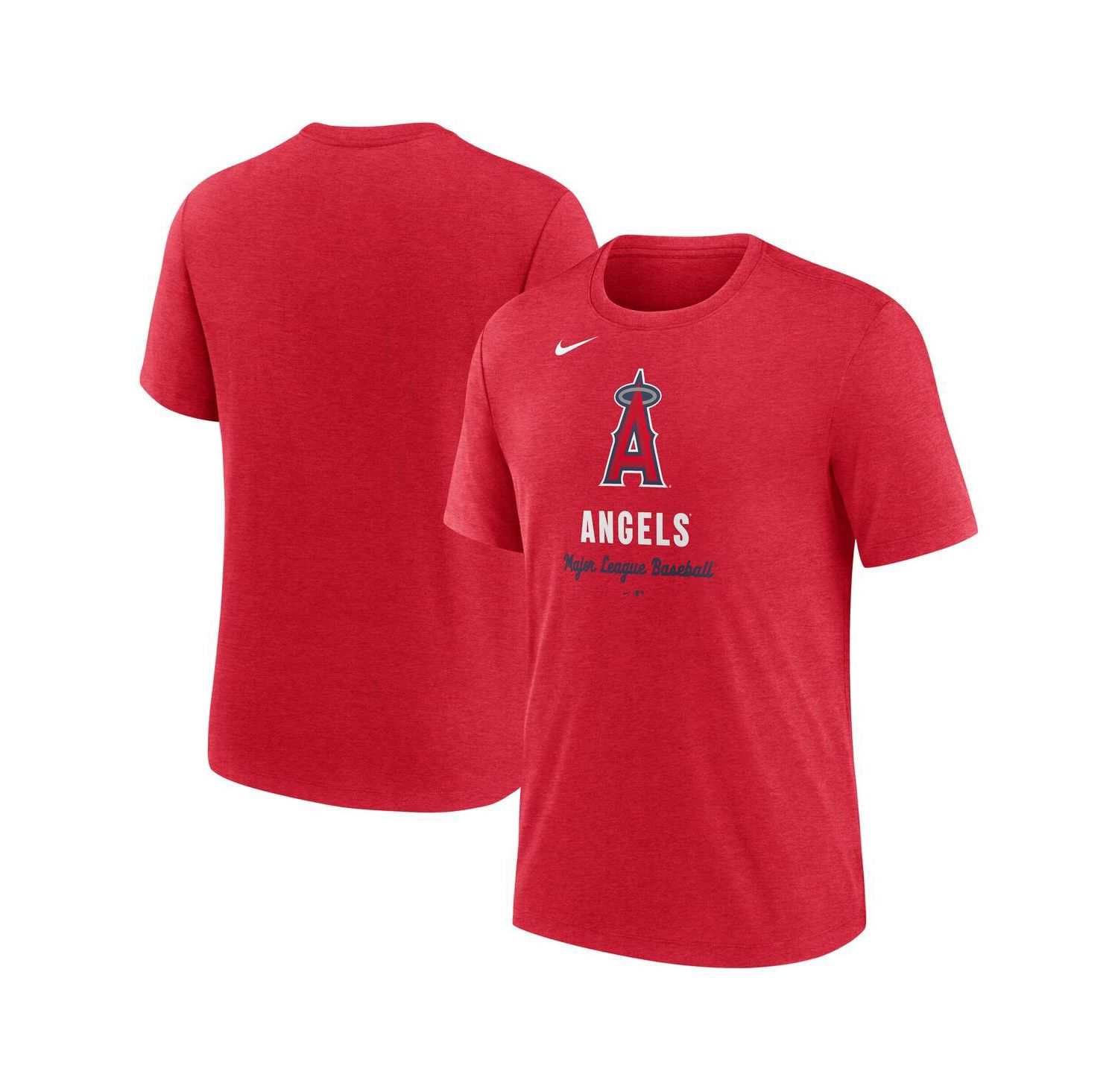 Men's Heather Red Los Angeles Angels Logo Tri-Blend T-Shirt