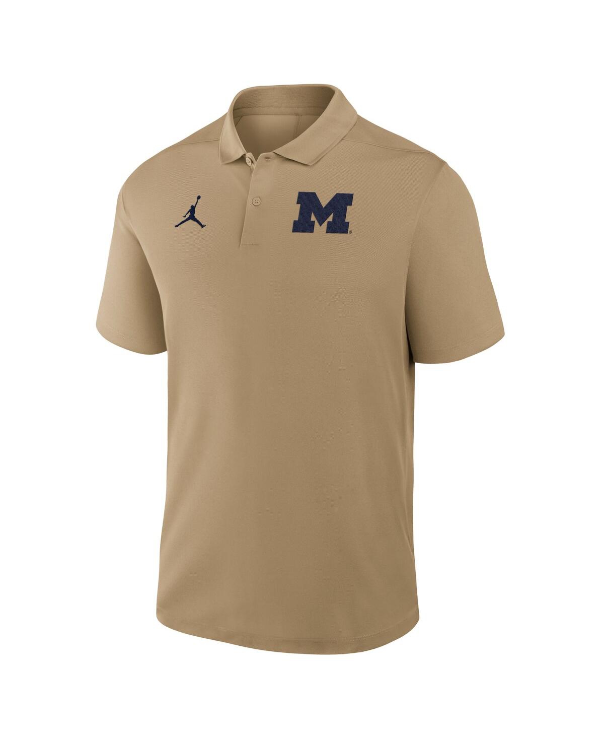 JORDAN MEN'S TAN MICHIGAN WOLVERINES PRIMETIME VICTORY PRIMARY LOGO PERFORMANCE POLO SHIRT 