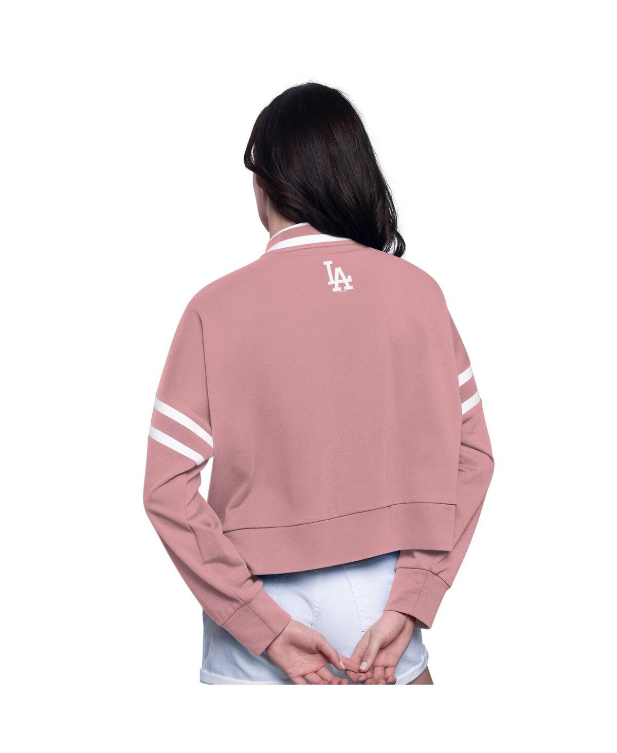 Shop Starter Women'sâ Pink Los Angeles Dodgers Power Play Cropped Pullover Sweatshirt