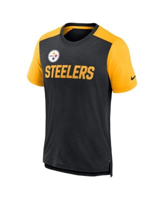 Men's Heathered Black, Heathered Gold Pittsburgh Steelers Color Block Team Name T-shirt