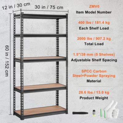 5 Tier Heavy Duty Storage Shelving Unit 2000 lbs Capacity Adjustable Garage Shelves Metal Organizer