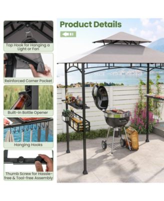 8 x 5 FT Outdoor Grill Gazebo with 2 Side Shelves and 20 Hooks