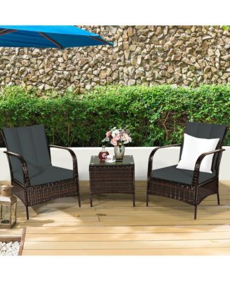 3 PCS Patio Wicker Rattan Furniture Set Coffee Table & 2 Rattan Chair