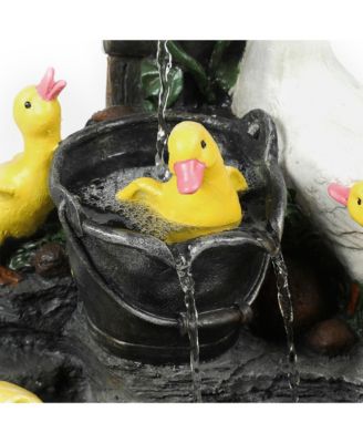 Resin Duck Family Bath Patio Fountain