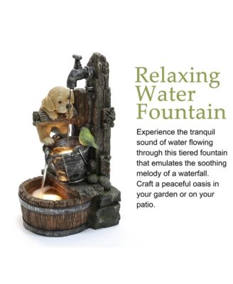 Puppy at the Farmhouse Faucet Resin Outdoor Fountain with Lights
