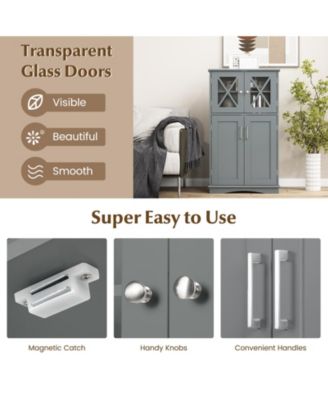 4 Doors Freeestanding Bathroom Floor Cabinet with Adjustable Shelves