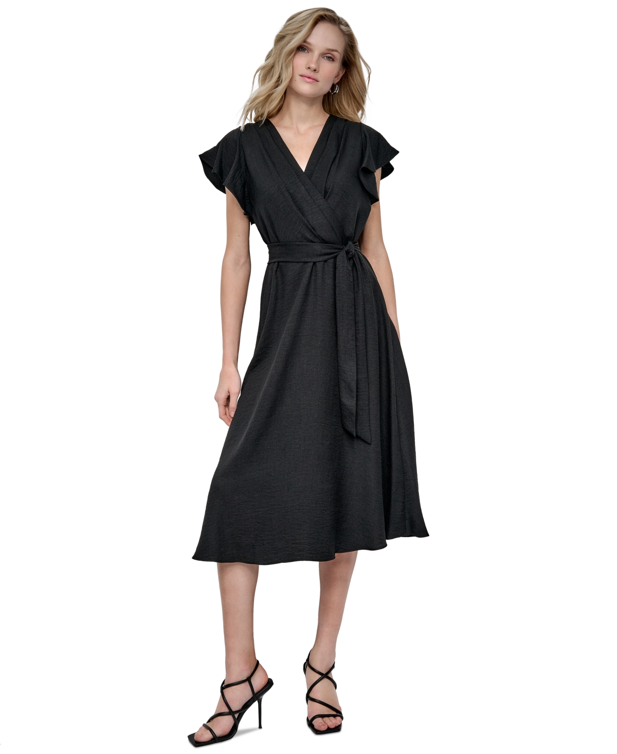 Shop Dkny Women's Flutter-sleeve Midi Dress
