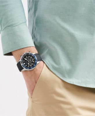 Men's Chronograph Black Silicone Watch Set, 44mm