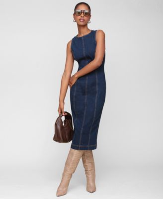 avec les filles sleeveless denim sheath mini dress Avec Les Filles Women's Sleeveless Denim Midi Dress