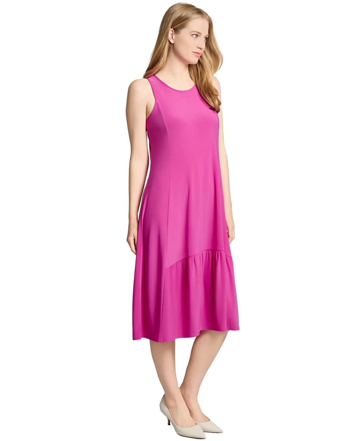 Jones New York Petite Crew Neck Tank Dress With Ruffle Hem