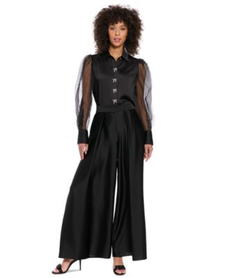 Women's Bow-Button Sheer Bishop-Sleeve Blouse