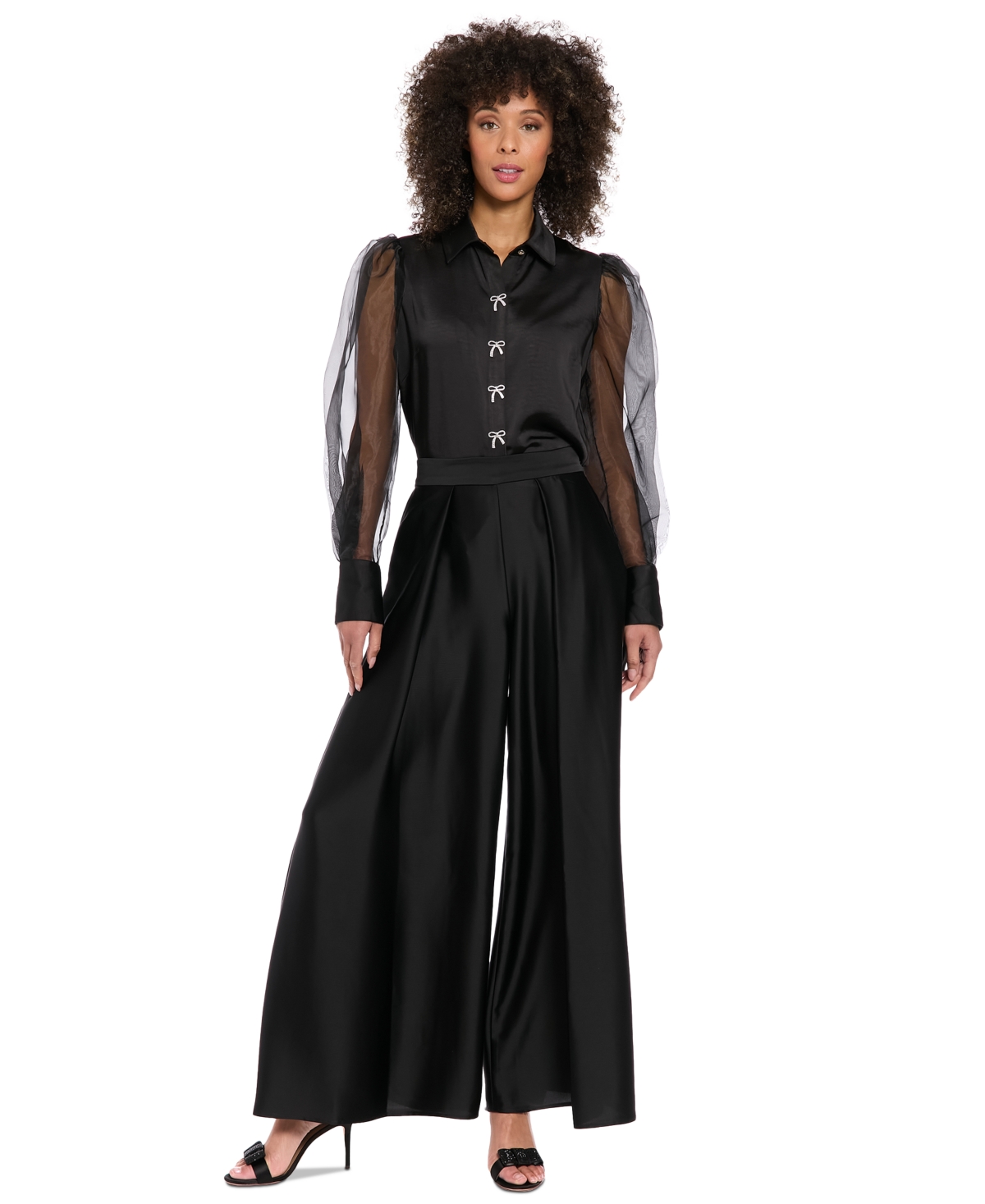 Muse Women's Bow-button Sheer Bishop-sleeve Blouse In Black