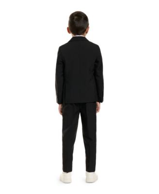 Boys Black Knight Slim Fit Solid Suit Including Blazer, Pants and Clip-On-Tie