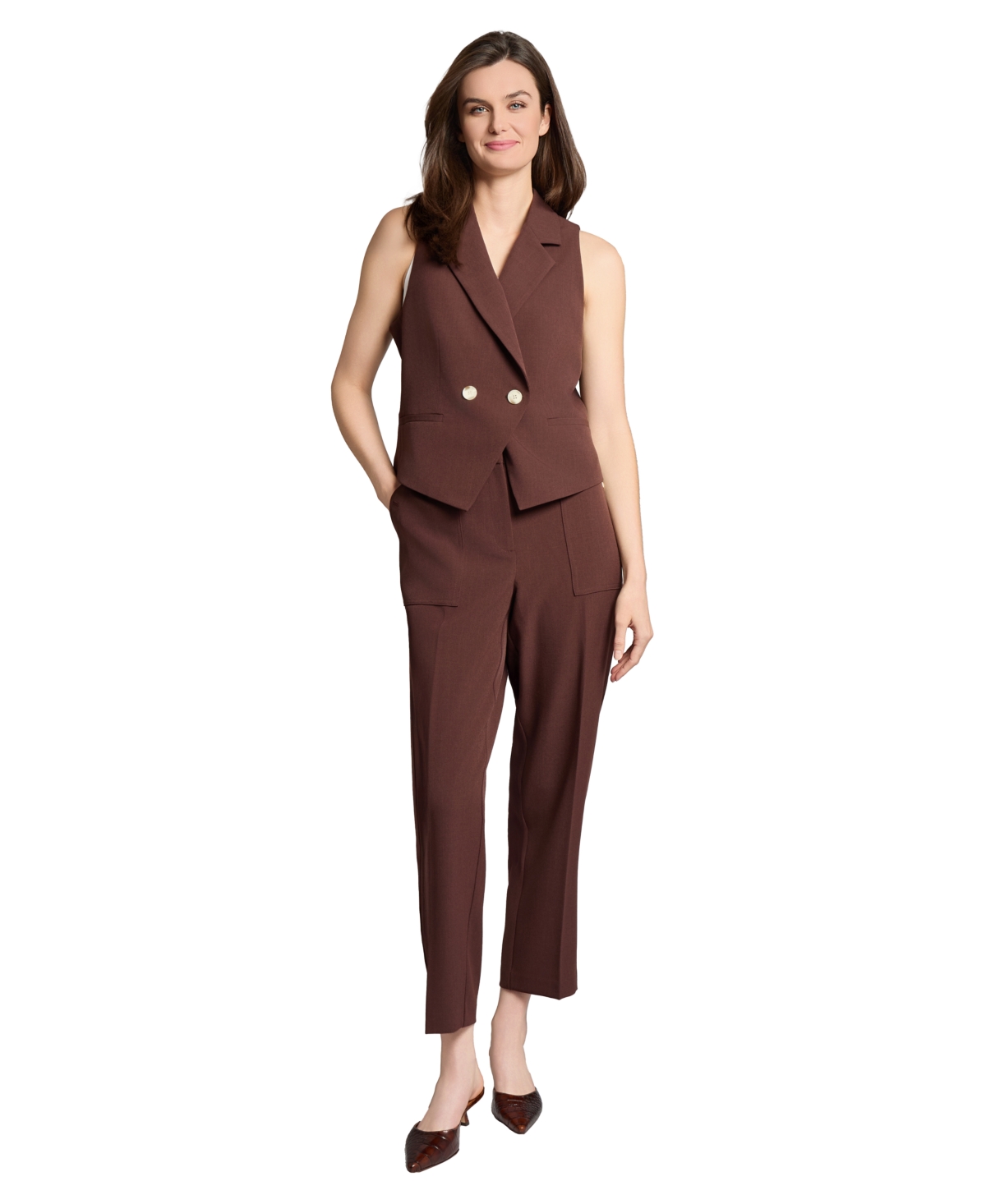 Jones New York Double-breasted Notch Collar Vest In Brown