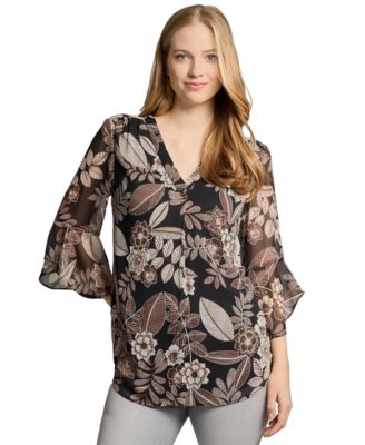 Jones New York - Women's Floral-Print Bell-Sleeve Top