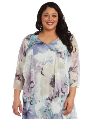 R & M Richards Plus Size Printed Sleeveless Midi Dress & Cropped Jacket