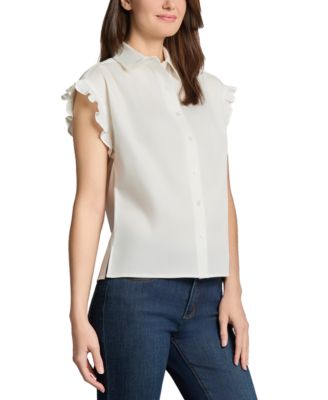Women's Ruffled-Cuff Short-Sleeve Blouse