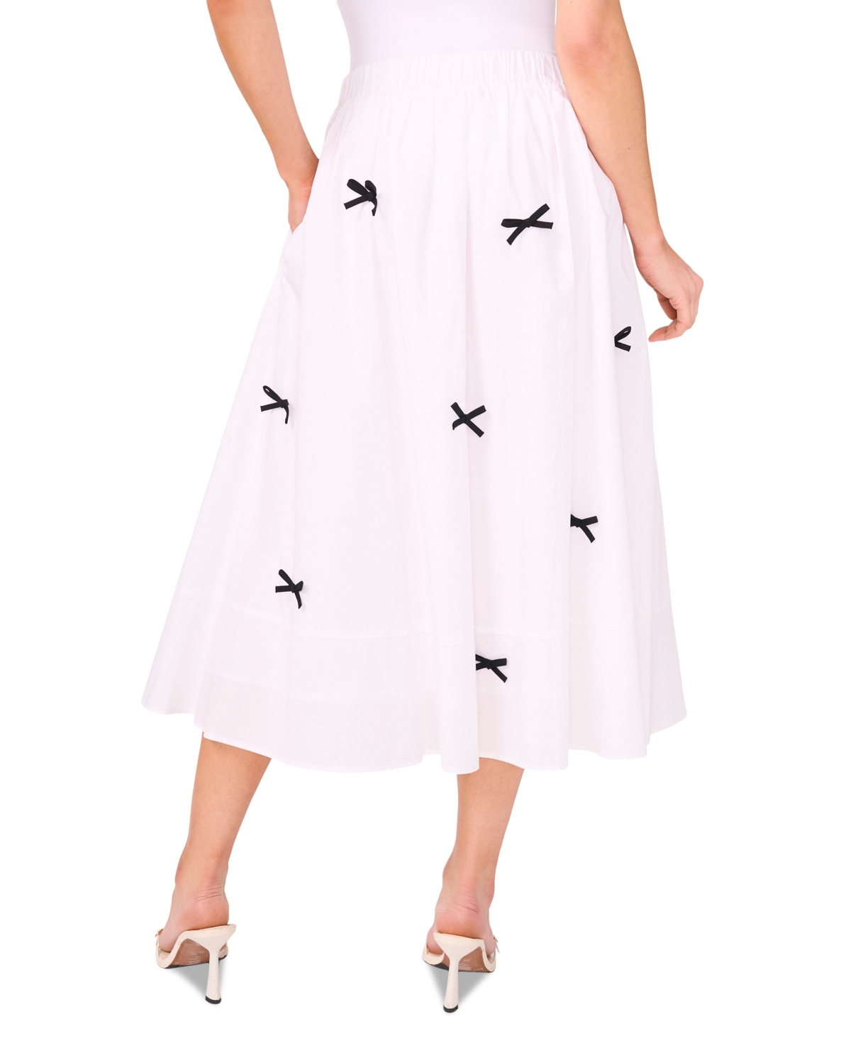 Shop Cece Women's Cotton Bow-trim Pull-on Midi Skirt