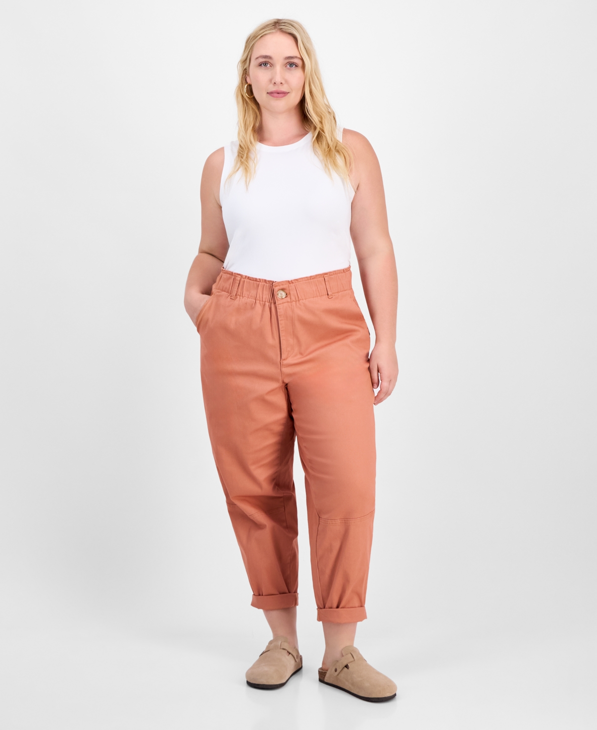 Plus Size Sky Rise Paperbag Pants - Raw Sienna