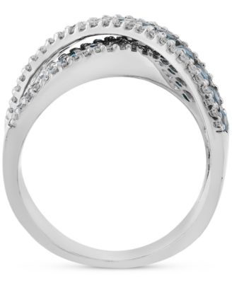EFFY&reg; Blue & White Diamond Crossover Statement Ring (1-1/5 ct. t.w.) in 14k White Gold  