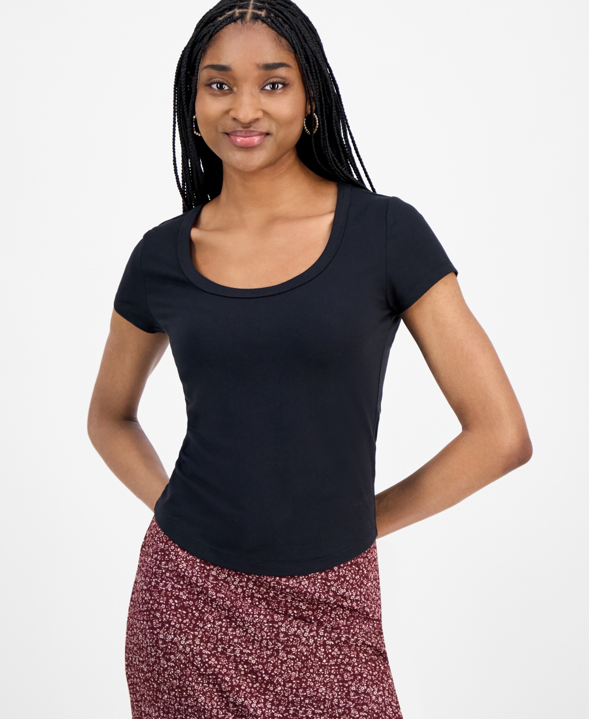 Juniors' Scoop-Neck Cap-Sleeve T-Shirt - Whisper White