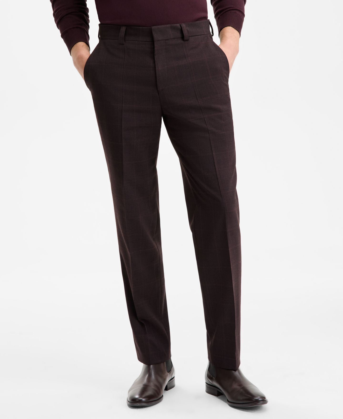 Мужские брюки Hugo Boss Modern-Fit Plaid Suit, цвет: Бордовый — фото 3