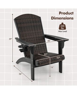 Set of 2 Adirondack Chair w/ Rattan Padded Seat & Back Wide Hidden Cupholder Patio