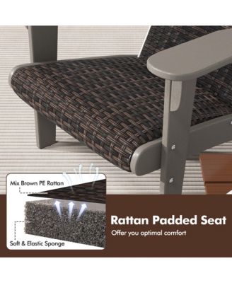 Set of 2 Adirondack Chair w/ Rattan Padded Seat and Back Wide Hidden Cupholder Patio