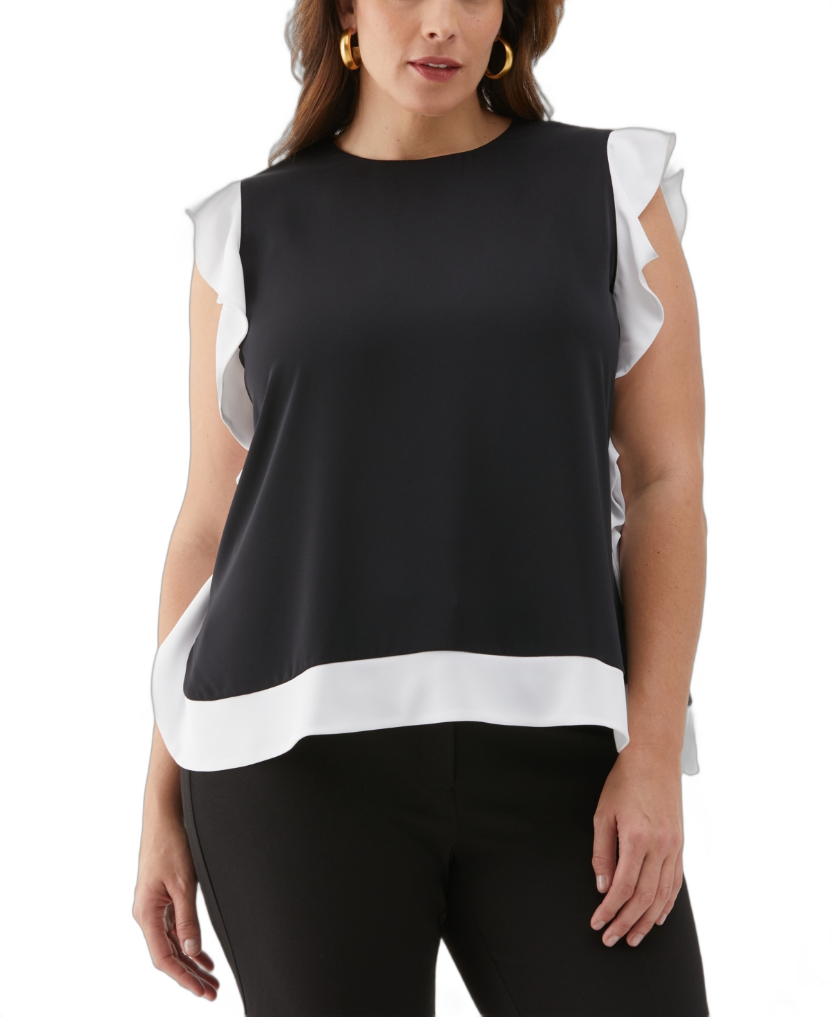 ELLA RAFAELLA PLUS SIZE FLOUNCE TRIM SLEEVELESS TOP 