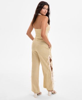 Avec Les Filles Womens Mandarin Collar Halter Top Side Tie Straight Leg Pants