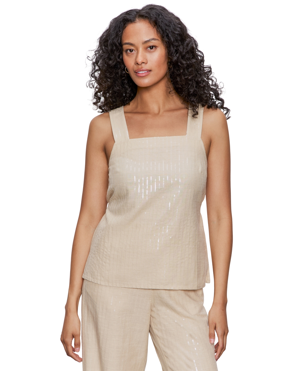 Women's Desert Square-Neck Sleeveless Sequin Top - Sand Sequin Stripe
