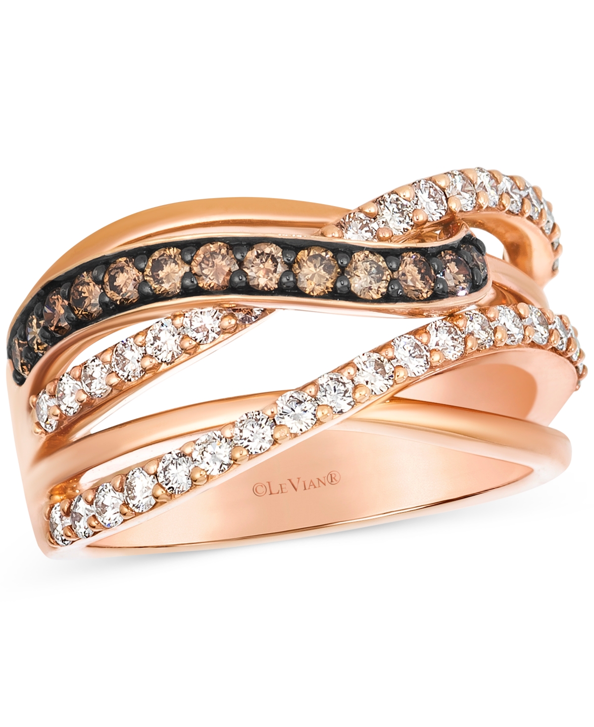 Le Vian Nude Diamond & Chocolate Diamond Multi-Row Crossover Ring (1 ct. t.w.) in 14k Rose Gold