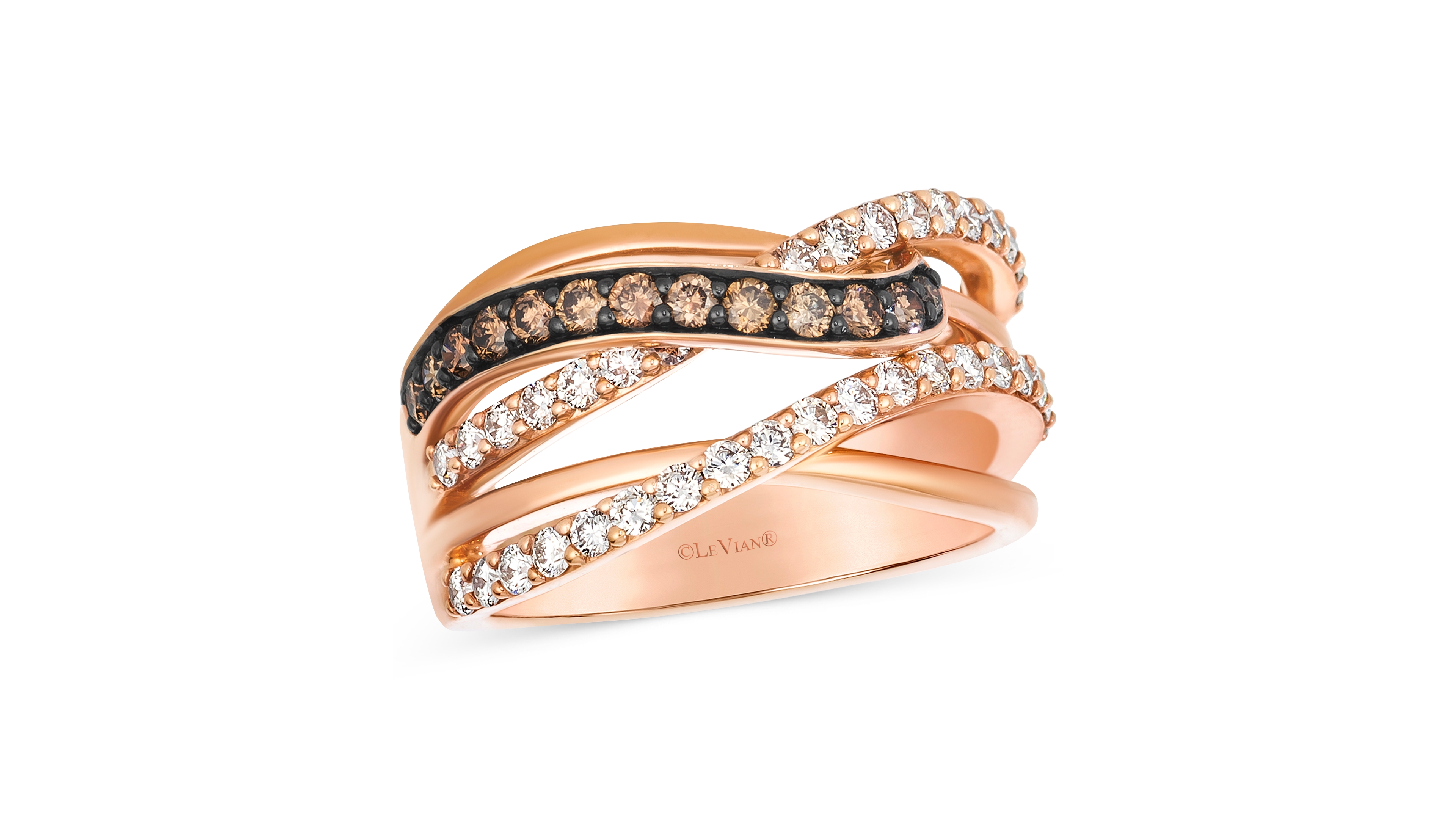 Le Vian Nude Diamond & Chocolate Diamond Multi-Row Crossover Ring (1 ct. t.w.) in 14k Rose Gold
