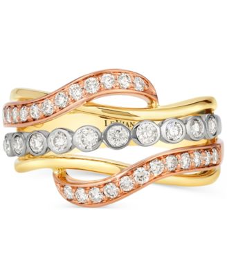 Nude Diamond Multirow Crossover Ring (3/4 ct. t.w.) in 14k Tricolor Gold