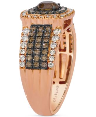 Chocolate Diamond & Nude Diamond Multirow Halo Ring (1-1/3 ct. t.w.) in 14k Rose Gold