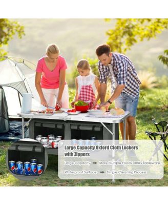 Folding Camping Table Aluminum Height Adjustable w/ Storage Organizer