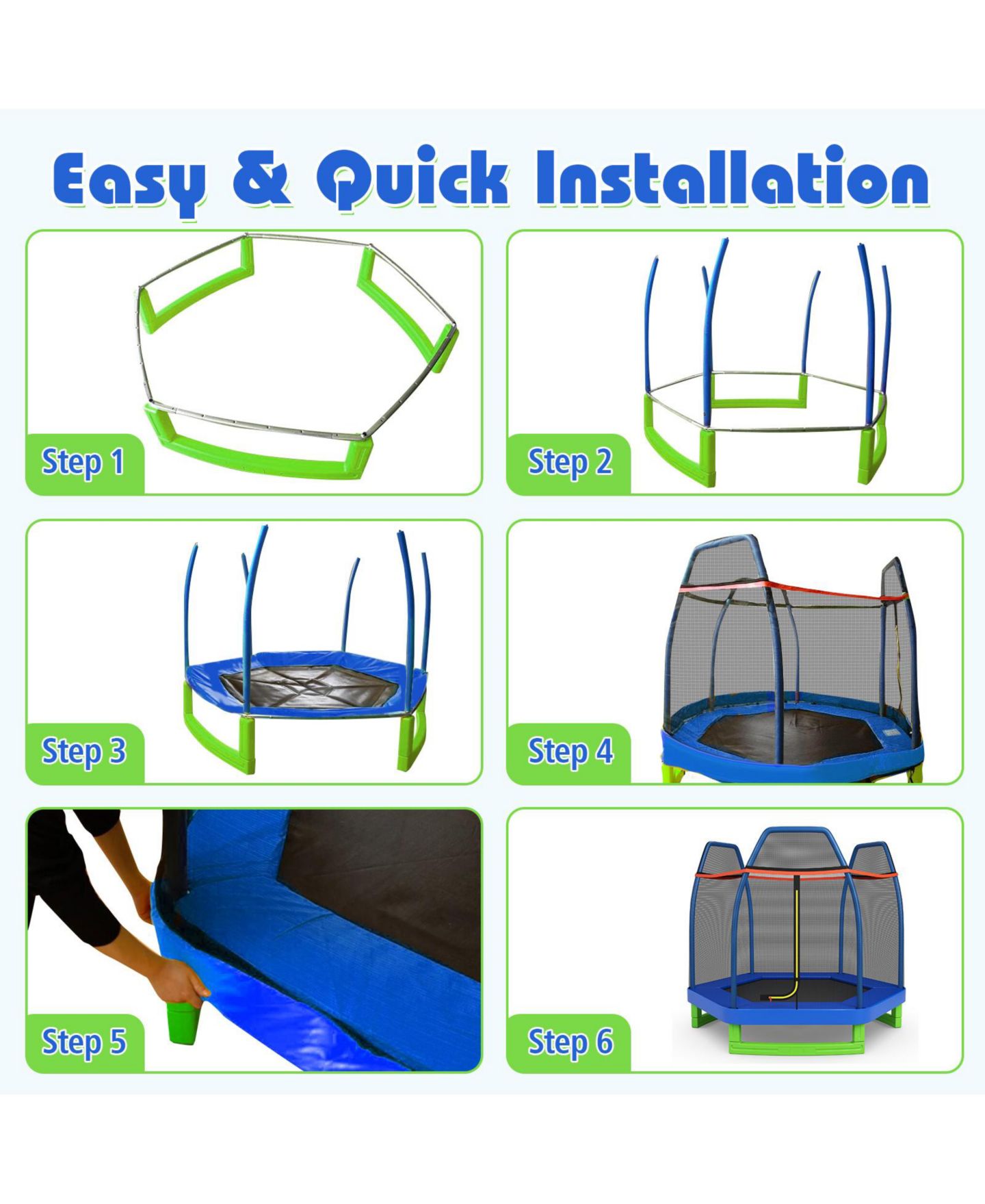 Детская игрушка Mecale 7 Feet Recreational Safety Net Trampoline, 1-3 Players, Ages 3+, цвет: Синий — фото 8