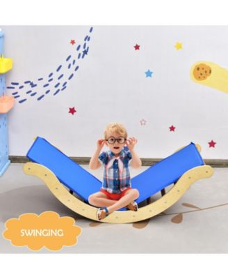 3-in-1 Wooden Climber Ladder Structure with Rock Climbing Ramp and Padding