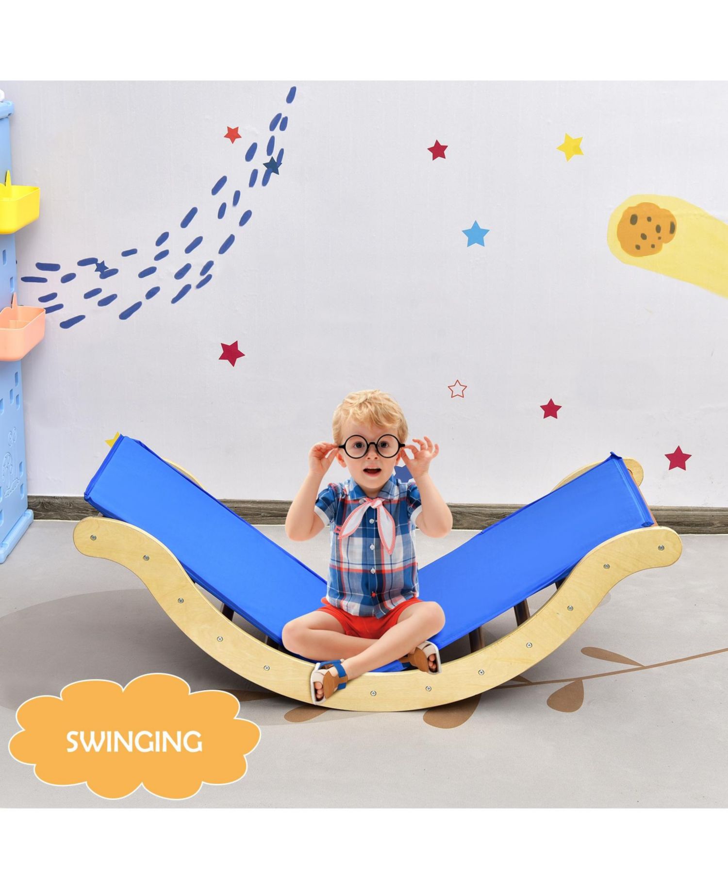 Ages 1+ 3-in-1 Reversible Wooden Ladder Arch, Ramp and Rocker Board, 3-Piece Set